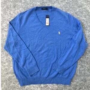 Polo Ralph Lauren V neck pullover Merino wool light blue men lightweight XXL NWT